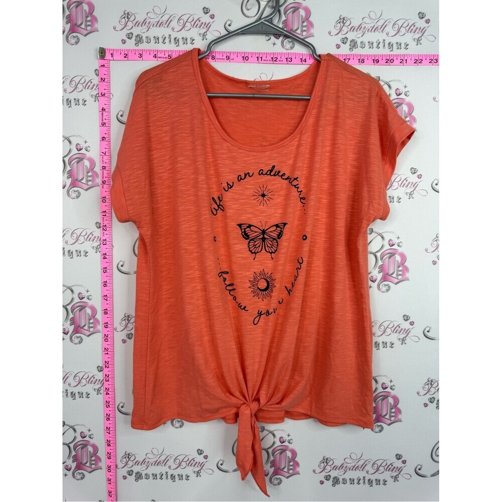 Tshirt life is an adventure follow your heart Women’s Orange Tie-Hem Graphic Tee